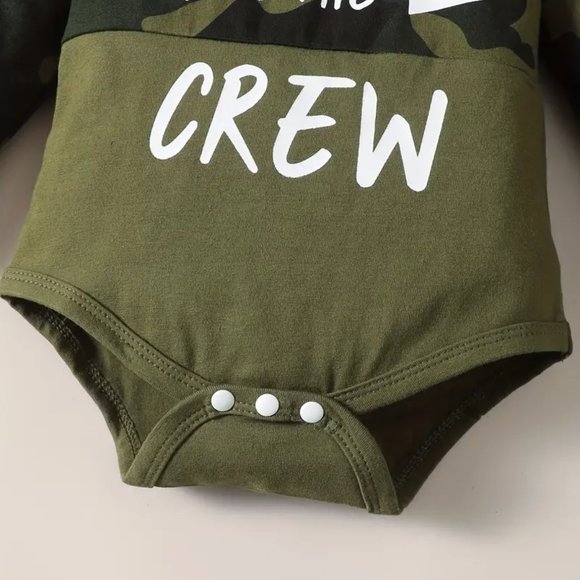 Baby Boy's Camouflage Long Sleeve Suit, NEW TO THE CREW Letter Printed Romper - Picture 5 of 6